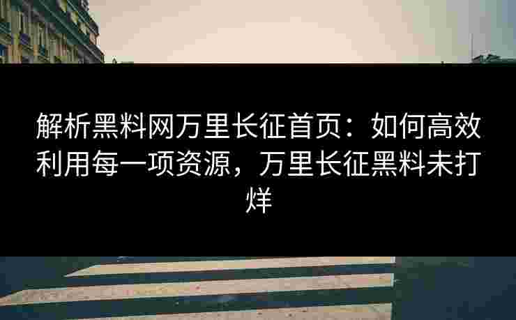 解析黑料网万里长征首页：如何高效利用每一项资源，万里长征黑料未打烊