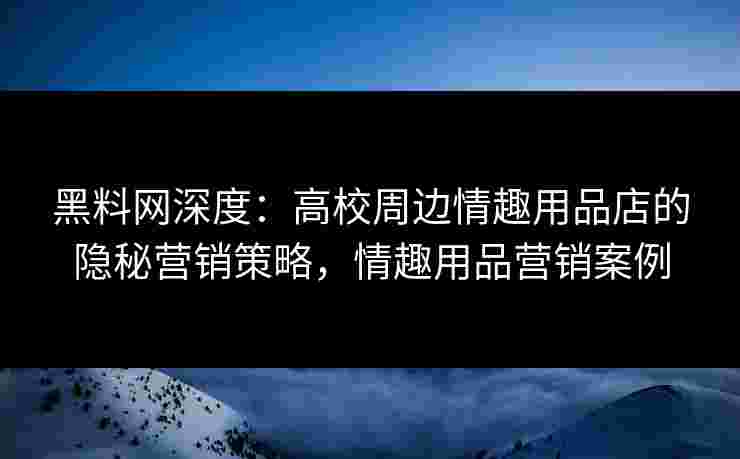 黑料网深度:高校周边情趣用品店的隐秘营销策略,情趣用品营销案例 黑料网深度:高校周边情趣用品店的隐秘营销策略,情趣用品营销案例